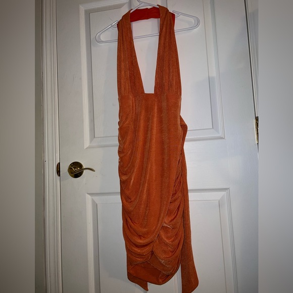 NEW Princess Polly Wrap Detail Orange Halter Dress - Picture 3 of 4